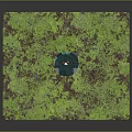 Mossy Suspended Green Platform With Hanging Vines And Mini Landscape Below Stone Pedestal