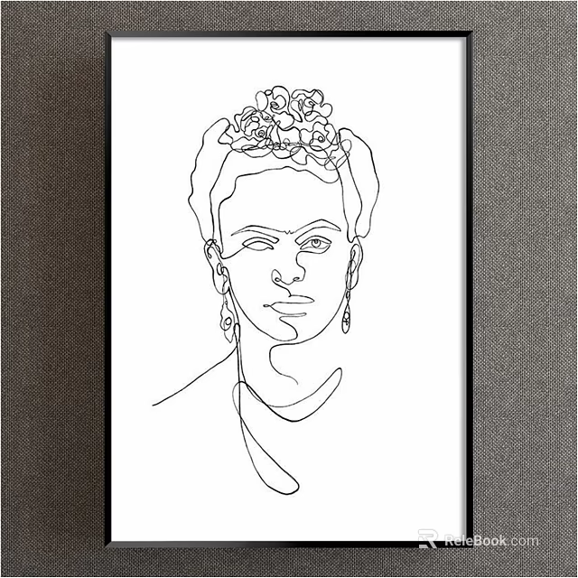 Minimalist Abstract Painting Of Female Portrait With Line Art Floral Headdress Earrings And Necklace 3d model 