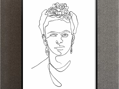 Minimalist Abstract Painting Of Female Portrait With Line Art Floral Headdress Earrings And Necklace 3d model