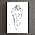 Minimalist Abstract Painting Of Female Portrait With Line Art Floral Headdress Earrings And Necklace