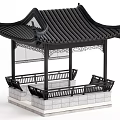 Traditional Chinese Pavilion With Black Tiled Roof Curved Eaves And Stone Base