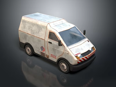 Compact White Box Van With Logo And Stripes On Body Design 3d model