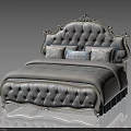 Elegant Double Bed with Tufted Upholstered Headboard and Patterned Bed Linens