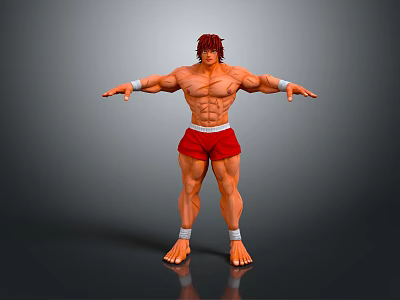 Muscular Red Haired Game Character Wearing Red Shorts White Wristbands Leg Wraps Standing Arms Outstretched 3d model