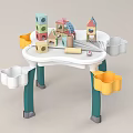 Kids Table with Building Blocks Mini House Models and Storage Compartments 3d model
