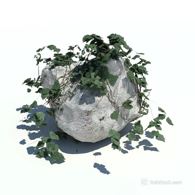 Natural Stone Covered With Lush Ivy Vines And Green Leaves 3d model 
