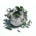 Natural Stone Covered With Lush Ivy Vines And Green Leaves