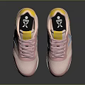 Pink Casual Sneakers With Yellow Tongue Blue Logo Mesh Upper And Orange Sole