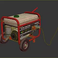 Portable Generator With Red Frame Wheels And Connected Power Cable 3d model