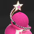 Pink Fluffy Art Installation With Star Topped Gold Chains And Black Sphere Illuminated Base 3d model