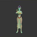 Ancient Egyptian Female Figure in White Dress Holding Golden Tray Against Grey Background