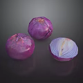 Fresh Purple Onions Whole And Sliced With Visible Layers On Dark Background