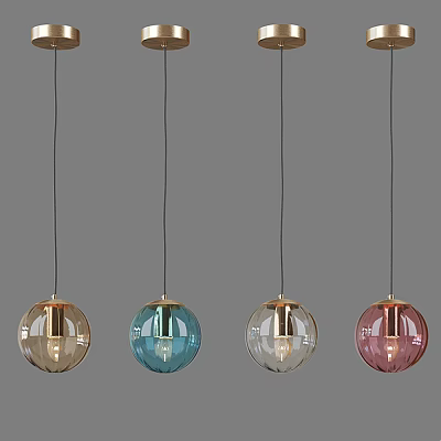 Spherical Glass Pendant Lights In Four Colors With Metal Details For Modern Interior Design 3d model