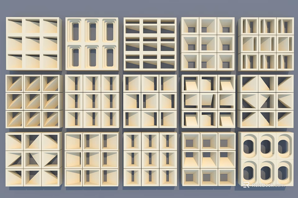 Light Colored Modern Room Dividers With Geometric Patterns And Grid Designs 3d model