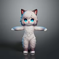 Cute White Cartoon Cat Character With Fluffy Fur Blue Eyes Pink Ears And Standing Pose