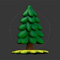 3D Rendered Stylized Green Tree with Brown Trunk Yellow Flower-like Base on Black Background