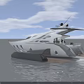 Aerial View Of Modern Yacht With Wooden Deck And Propulsion System On Water