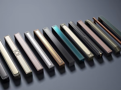 Various Colored Furniture Handles With Modern Design And Sleek Finishes Arranged Neatly 3d model