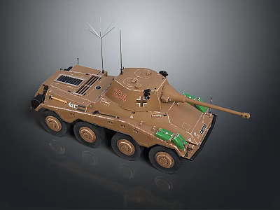 Detailed Brown Green Military Vehicle Model With Antenna Turret And Cannon 3d model