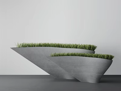 Stepped Gray Concrete Planters Planted With Lush Green Grass 3d model