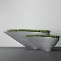 Stepped Gray Concrete Planters Planted With Lush Green Grass