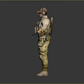 Three Tactical Military Figures In Different Uniforms With Protective Goggles And Vests