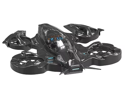 Black Futuristic Flying Vehicle With Multiple Rotors And Transparent Cockpit Design 3d model