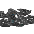 Black Futuristic Flying Vehicle With Multiple Rotors And Transparent Cockpit Design