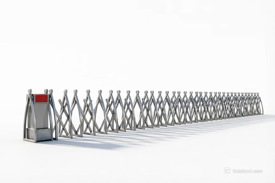 Public Facility Retractable Gate With Metal Structure For Security Access Control 3d model 