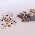 Modern Food Utensils Tableware Cup Saucer Teapot Bread Biscuits 3d model