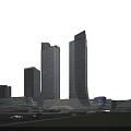 Modern Tall Office Buildings With Glass Facades In Urban City Landscape