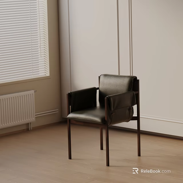 Modern Minimalist Leather Dining Chair In Interior With Natural Light And Wooden Floor 3d model 
