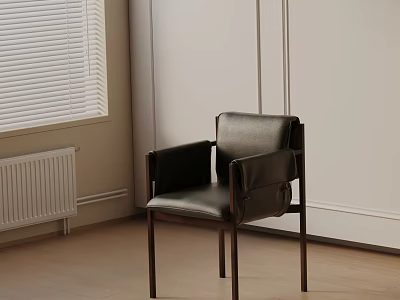 Modern Minimalist Leather Dining Chair In Interior With Natural Light And Wooden Floor 3d model