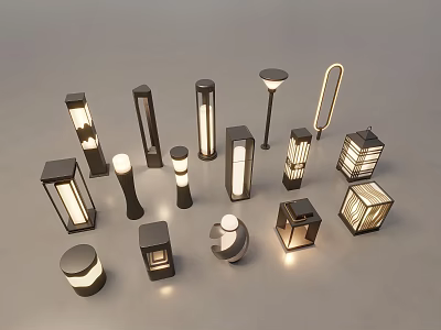 Modern Outdoor Lights Including Columnar Square Round And Lantern Style Designs 3d model