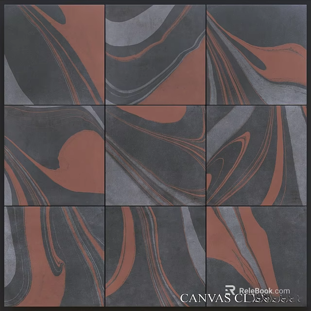 Marble Patterned Tiles With Orange And Gray Swirled Design For Interior Decor 3d model