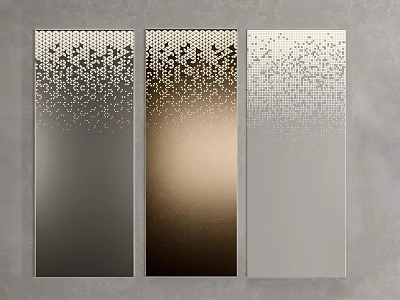 Modern Wall Panels in Dark Gray Gold Light Gray with Gradient Dot Patterns 3d model