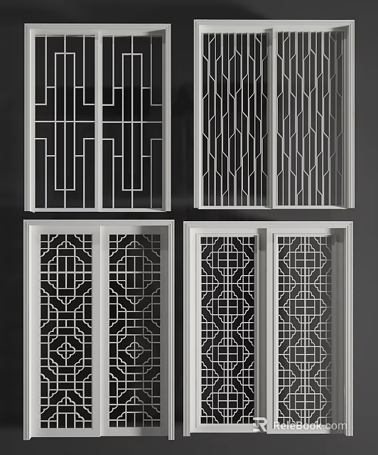 Modern Sliding Doors Showcasing Various Intricate Geometric Grid Patterns and Designs 3d model