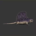 Spiked Sailback Dinosaur 3D Model In Purple And Beige With Textured Skin On Dark Background