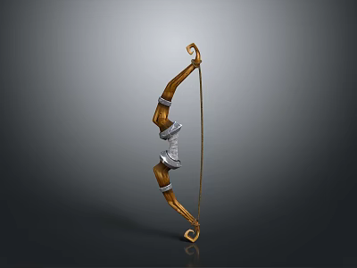 Traditional Decorative Bow With Wooden Curved Structure And Metal Accents 3d model