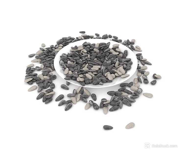 Sunflower Seeds Of Different Colors In White Plate And Scattered 3d model 