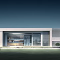 Modern Office Building Exterior Design With Glass Curtain Walls Lawn And People Walking