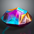 Colorful Polyhedral Gemstone With Purple Blue Orange Hues Shiny Surface And Dark Background Reflection