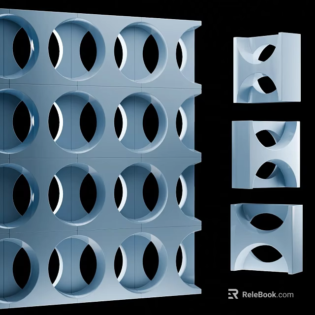 Modern Blue Modular Partition With Circular Cutouts For Interior Design 3d model 