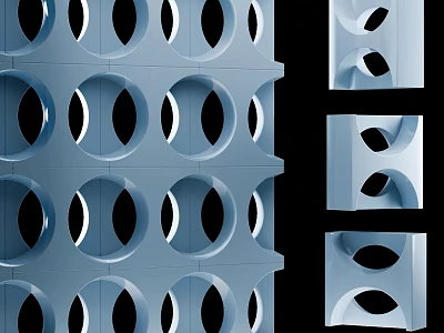 Modern Blue Modular Partition With Circular Cutouts For Interior Design 3d model