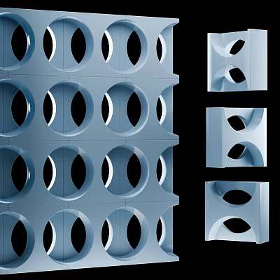 Modern Blue Modular Partition With Circular Cutouts For Interior Design 3d model