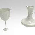 Elegant White Ceramic Wine Bottle And Wine Glass With Speckled Texture And Minimalist Design