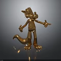 Golden Cartoon Animal Sculpture Standing With Exaggerated Expression Metallic Finish