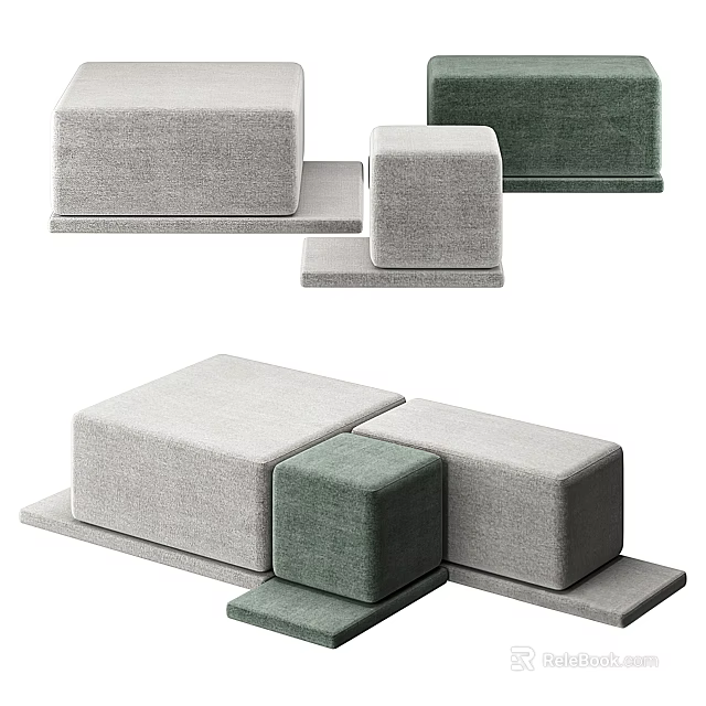 Modular Sofa Stools In Gray And Green Upholstery For Modern Living Spaces 3d model 