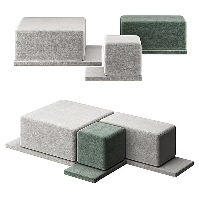 Modular Sofa Stools In Gray And Green Upholstery For Modern Living Spaces 3d model