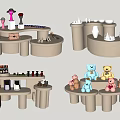 Modern Display Shelves With Curved Design Built in Lighting Showcasing Toys Cosmetics And Accessories